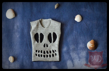 Cut Out Skull Punk Gothic Torn T-shirt, Top in 3 Colours for MSD, Minifee, 1/4 BJD