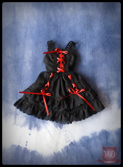 Black red ribbon lace gothic lolita dress for MSD, Minifee, 1/4 BJD doll