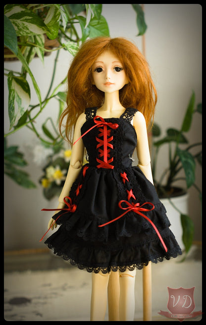 Black red ribbon lace gothic lolita dress for MSD, Minifee, 1/4 BJD doll