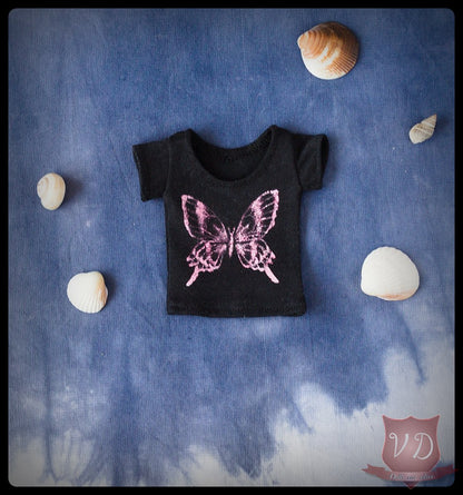 Black/Pink Butterfly Pattern T-shirt, Top for MSD, Minifee, 1/4 BJD doll