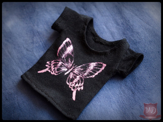 Black/Pink Butterfly Pattern T-shirt, Top for MSD, Minifee, 1/4 BJD doll