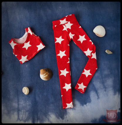 Red/White Stars Crop Top & Leggings Gym Wear Sport Set for MSD, Minifee, 1/4 BJD