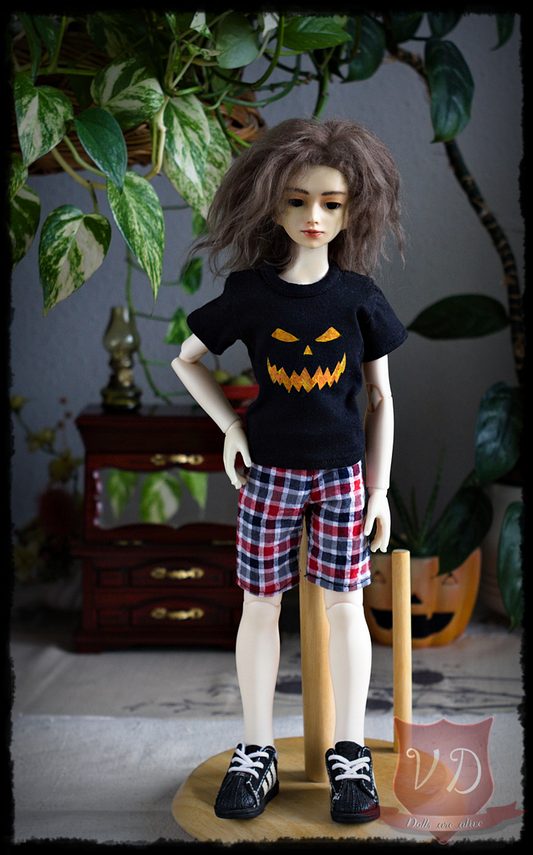 Jack O'Lantern Pumpkin Halloween Black/Orange T-shirt, Top for MSD, Minifee, 1/4 BJD