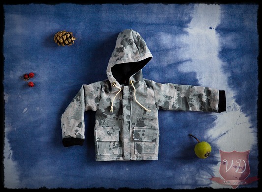 Camo Military Camouflage Hooded Jacket, Coat with Pockets for MSD, 1/4 BJD