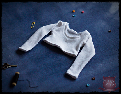 Basic Girl Fit Elastic Long Sleeve Crop Top, T-shirt, Simple Cropped Blouse in 11 Colours for SD, SD13, 1/3 BJD Doll