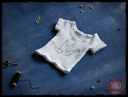 White Origami Paper Crane Pattern Top, T-shirt for MSD, Minifee, 1/4 BJD