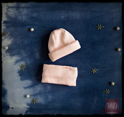 Light Pink Rib Knitted Beanie, Hat & Tube Scarf Winter Set for MSD, 1/4 BJD