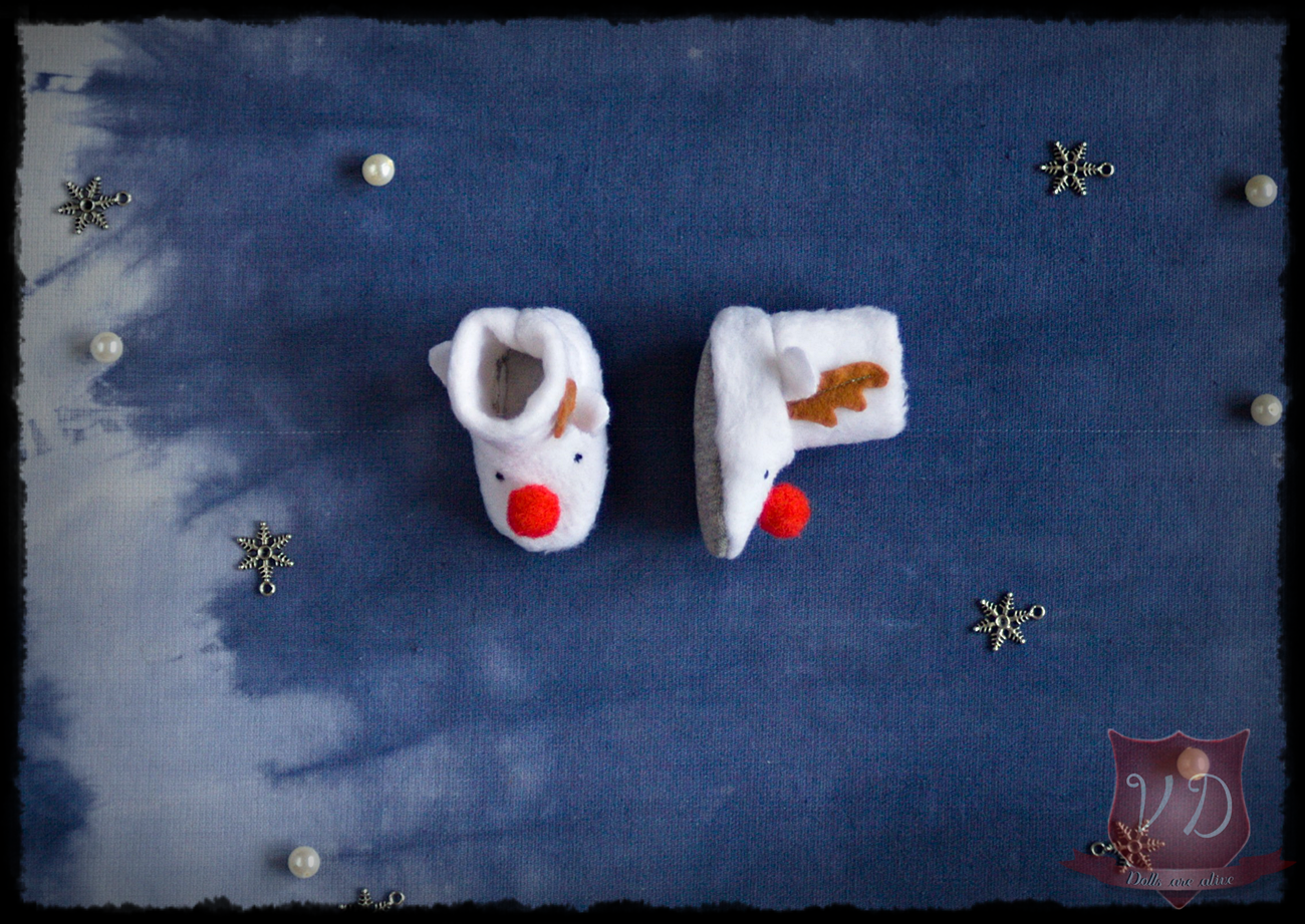 Cute Soft Rudolph Reindeer Girl Fit Slippers, Christmas Home Boots for MSD, Minifee, 1/4 BJD