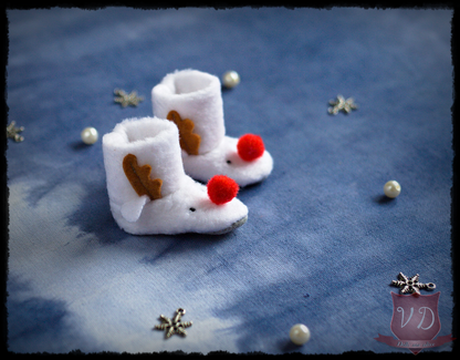 Cute Soft Rudolph Reindeer Girl Fit Slippers, Christmas Home Boots for MSD, Minifee, 1/4 BJD