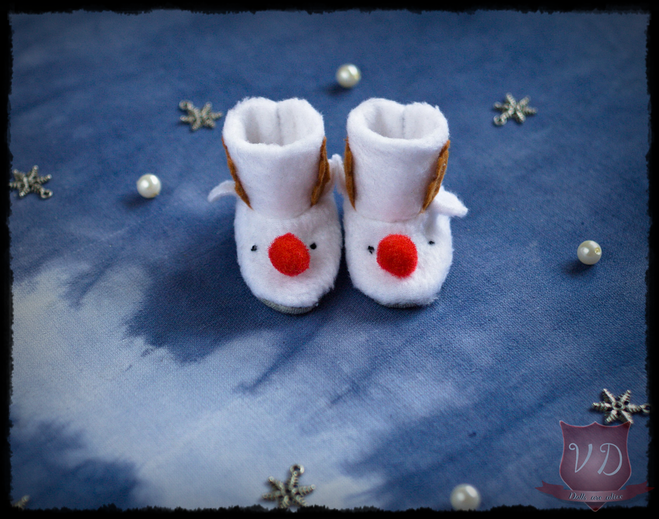 Cute Soft Rudolph Reindeer Girl Fit Slippers, Christmas Home Boots for MSD, Minifee, 1/4 BJD