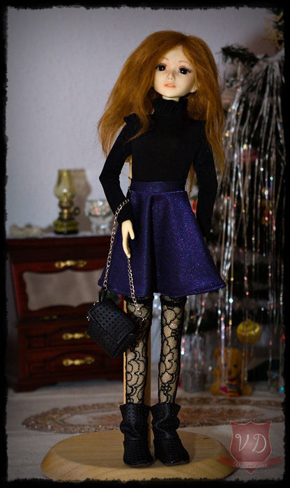 Black Faux Leather Chain Strap Clutch Bag, Purse with Snowflake Charm, Pretty Accerssorie for MSD, Minifee, 1/4 BJD Doll