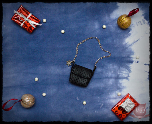 Black Faux Leather Chain Strap Clutch Bag, Purse with Snowflake Charm, Pretty Accerssorie for MSD, Minifee, 1/4 BJD Doll