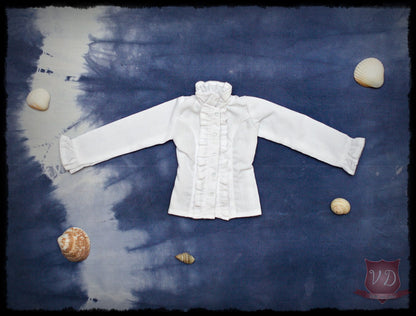 Long Sleeve White Elegant Lolita Ruffle Blouse, Shirt for MSD, Minifee, 1/4 BJD