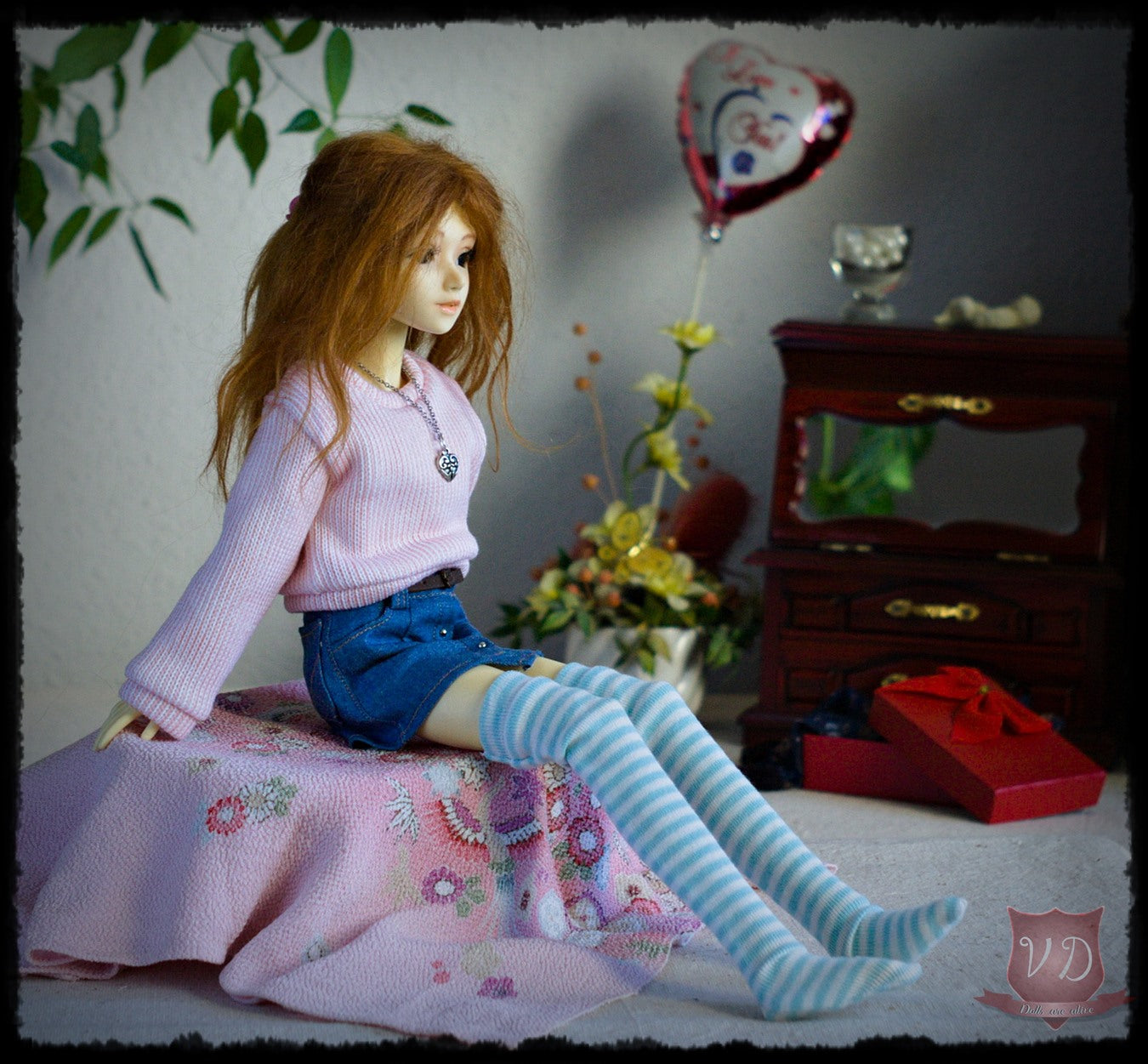 Pink Knitted Long Sleeve Loose Sweater, Jumper for MSD, Minifee, 1/4 BJD doll