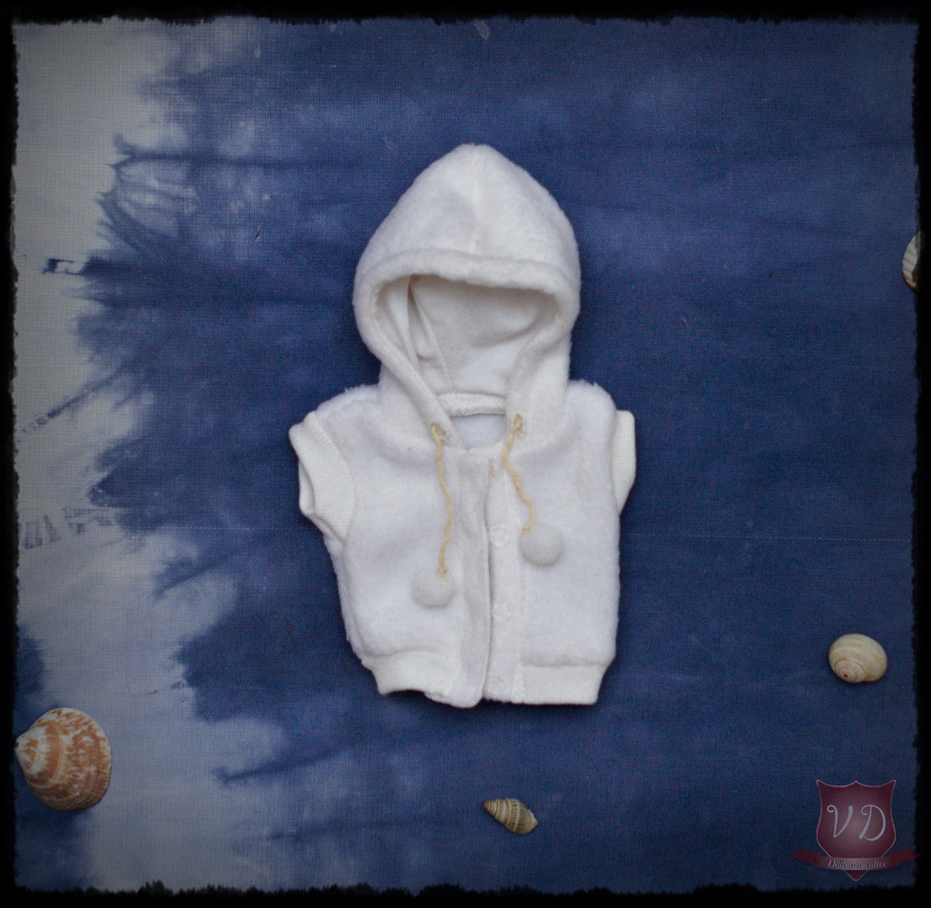 White Soft Fur Drawstring Hooded Vest, Waistcoat for MSD, Minifee, 1/4 BJD