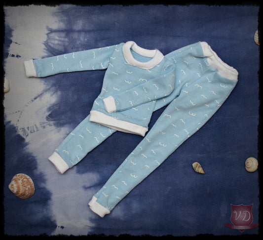 Long Blue Flying Bird Print Pajamas, PJs, Nightwear in 2 colours for MSD, Minifee, 1/4 BJD (Copy)