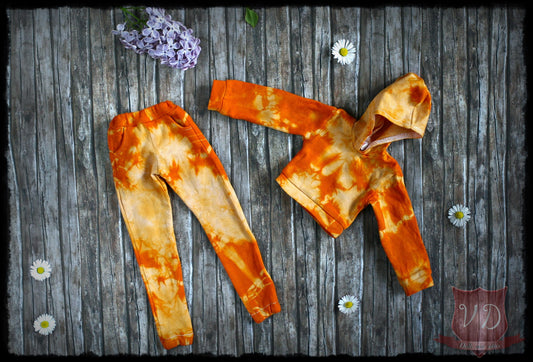 Orange/yellow Tie Dye Cropped Hoodie & Sweatpants for MSD, Minifee, 1/4 BJD Doll