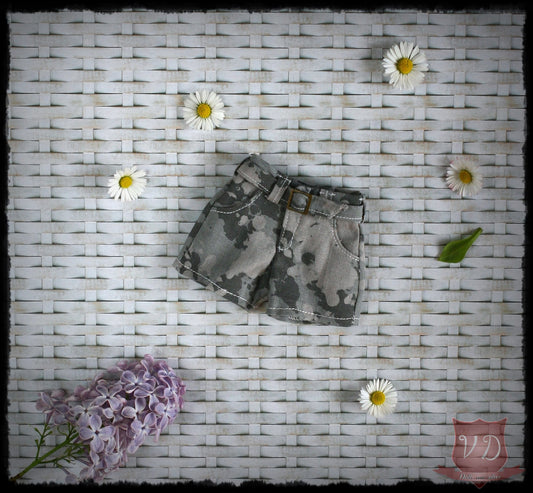 Grey Camouflage, Camo Military Pocket Shorts with Belt for MSD, Minifee, 1/4 BJD