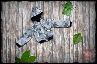 Grey Camouflage, Camo Military Hooded Baseball Bomber Jacket for MSD, Minifee, 1/4 BJD