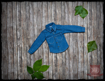 Classic Long Sleeve, Button Denim Jeans Shirt for Slim MSD, Minifee