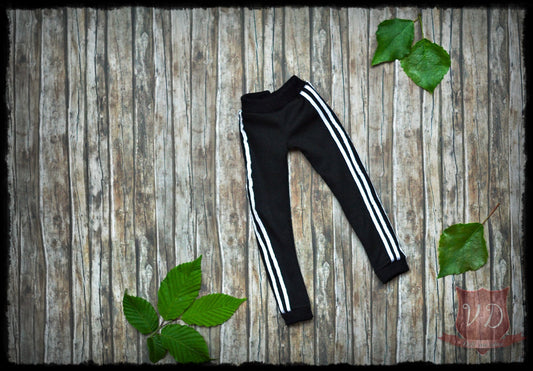 Black Jersey Sweatpants, Joggers, Trackpants with White Stripes for MSD, Minifee, 1/4 BJD