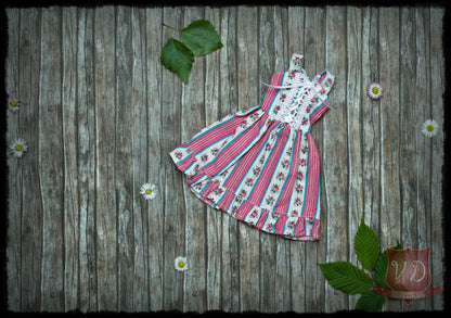 Classic Lolita Rose Print Pink Lace-up Front Dress, Jumper Skirt for MSD, Minifee, 1/4 BJD