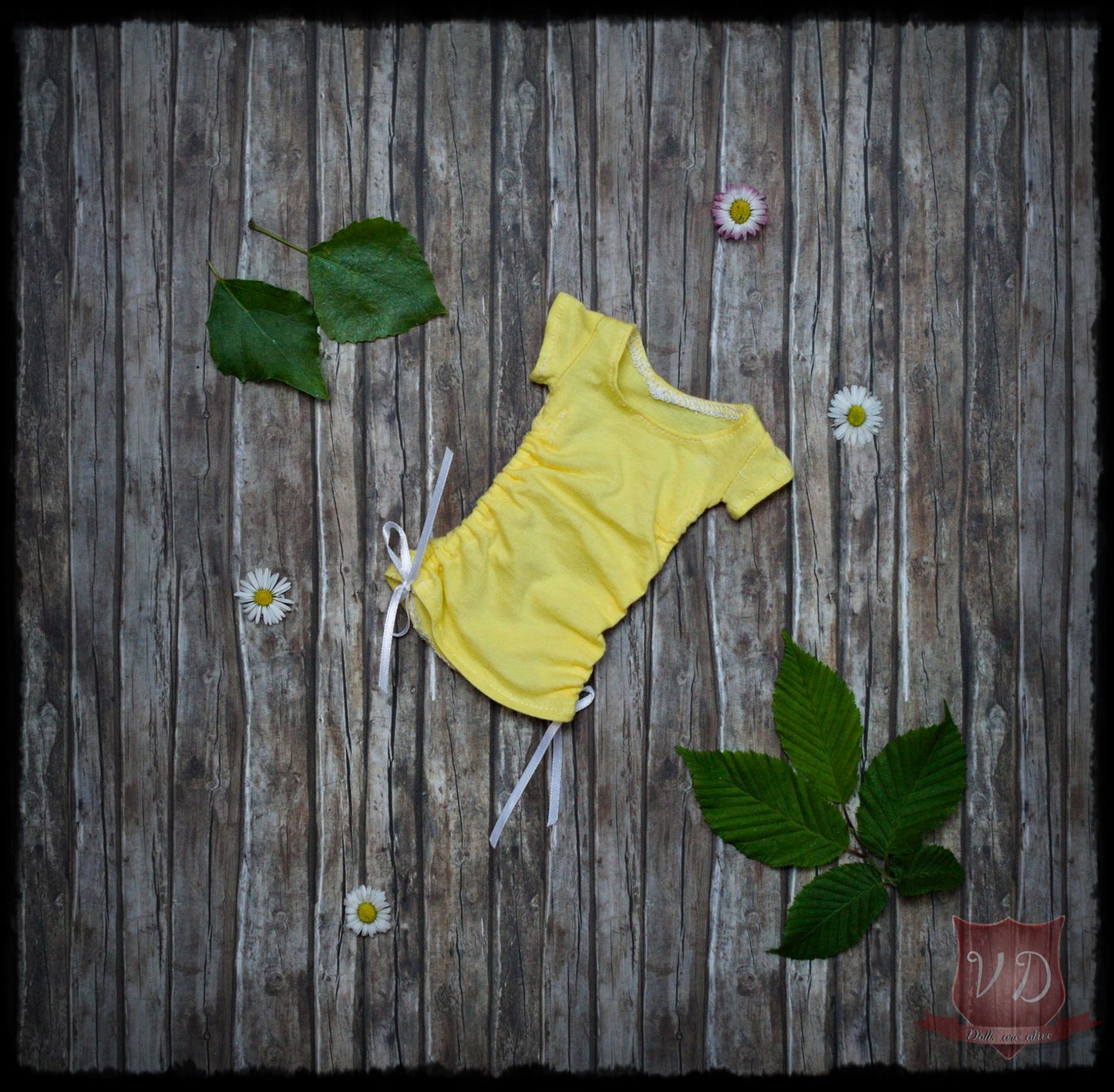 Yellow Drawstring Side Cinched Long Top, Cute Summer Mini Dress, Pretty Outfit for Slim MSD, Minifee, 1/4 BJD Doll