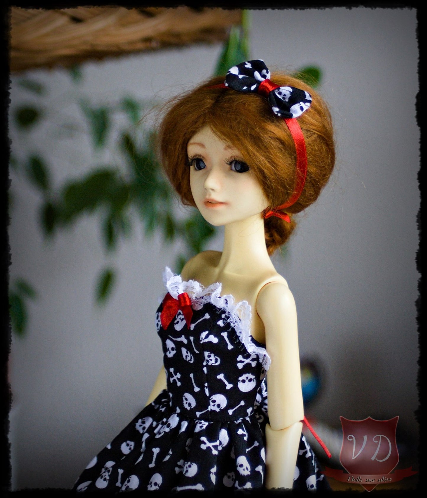 Rockabilly Black Skull Print, Punk Ruffle Lace-up, Pin Up Dress, Bow & Lace Trim Petticoat, Cool Pretty Girl Outfit for Slim MSD, Minifee, 1/4 BJD Doll