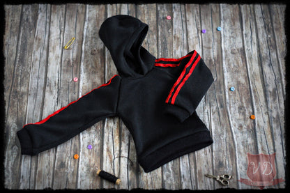 Black Jersey Hoodie Sweater with Stripes in 2 colours for MSD, 1/4 BJD doll