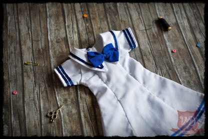 White/Blue Striped Cute A-line Lolita Sailor Dress for Slim MSD, Minifee