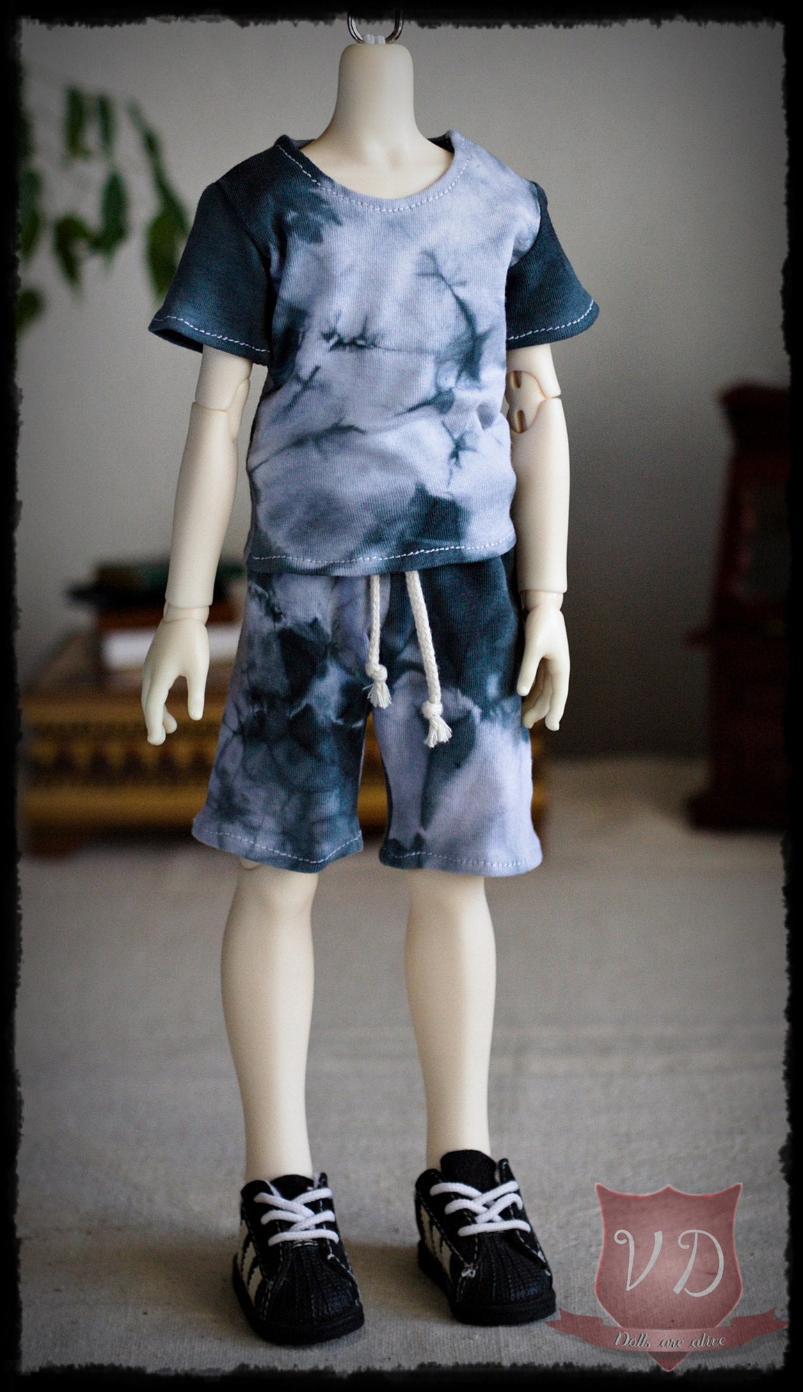 Grey Tie Dye T-shirt & Drawstring Shorts Set, Outfit for MSD, Minifee, 1/4 BJD