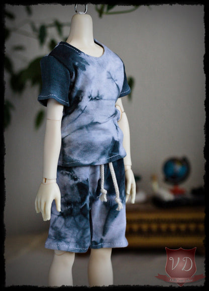 Grey Tie Dye T-shirt & Drawstring Shorts Set, Outfit for MSD, Minifee, 1/4 BJD