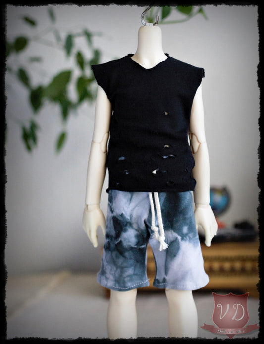 Black Punk Style Torn, Ripped Sleeveless Top, T-shirt for MSD, Minifee, 1/4 BJD