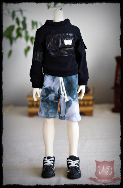 Black Techwear Sweater with Shiny Pockets for MSD, Minifee, 1/4 BJD