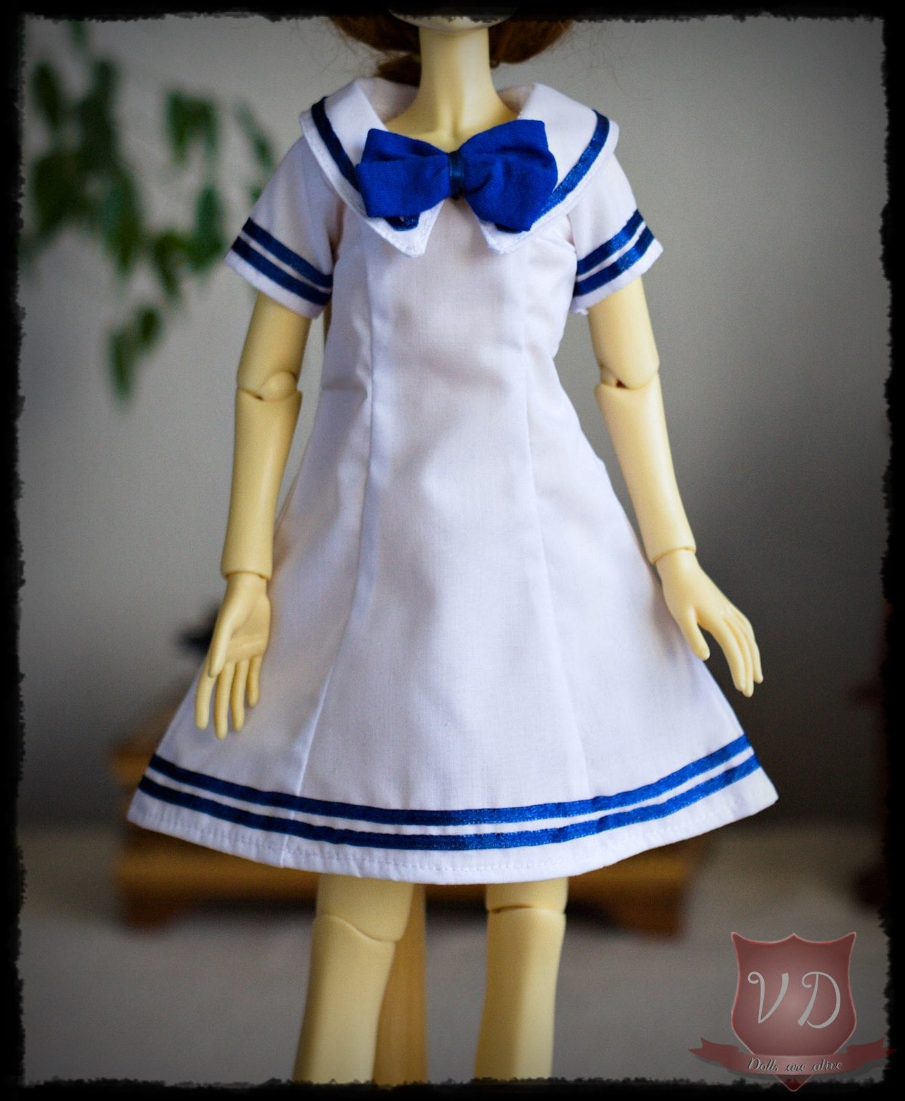 White/Blue Striped Cute A-line Lolita Sailor Dress for Slim MSD, Minifee