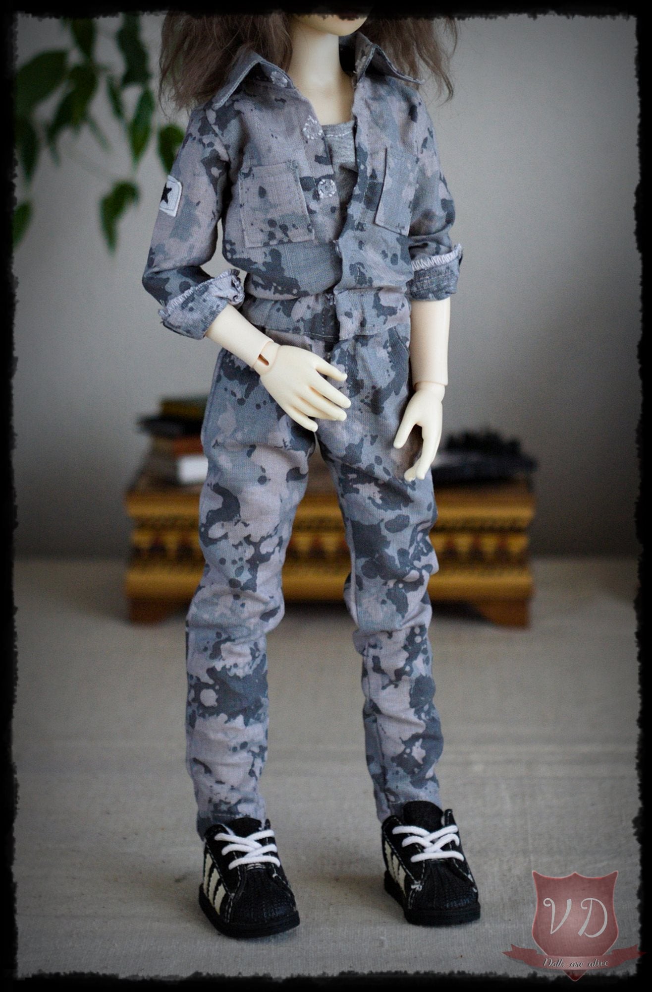 Camouflage Military Long Sleeve Overalls, Jumpsuit Uniform for MSD, Minifee, 1/4 BJD