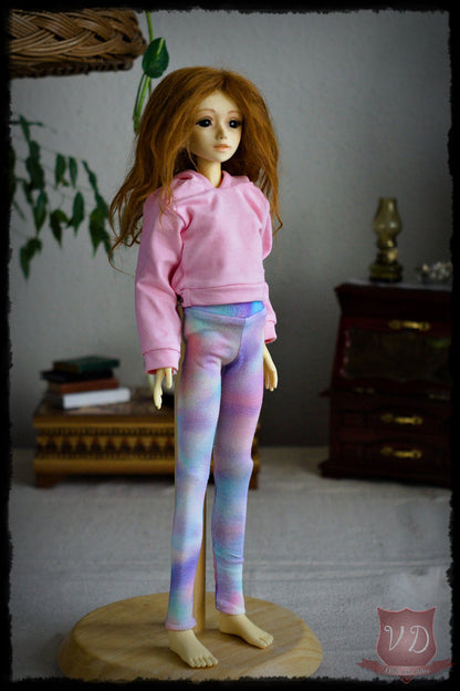 Rainbow Leggings & Pink Cropped Hoodie Sweater for MSD, Minifee, 1/4 BJD Doll