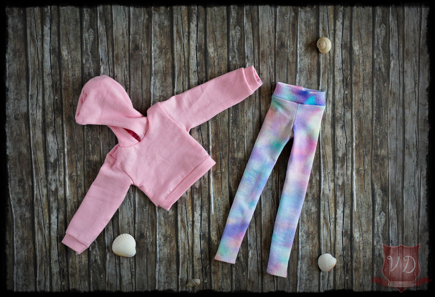 Rainbow Leggings & Pink Cropped Hoodie Sweater for MSD, Minifee, 1/4 BJD Doll