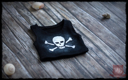 Black/White Skull & Bones Pattern Girl Fit Crop Top for MSD, Minifee, 1/4 BJD