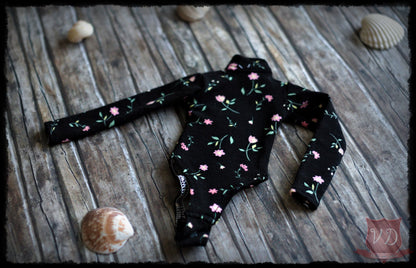 Black Flower Print Long Sleeve Bodysuit for MSD, Minifee, 1/4 BJD doll