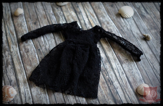 Black Long Sleeve Elegant Lace Dress for MSD, Minifee, 1/4 BJD