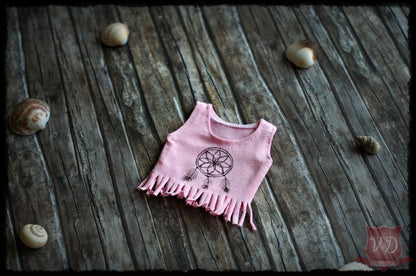 Dreamcatcher Pattern Boho Style, Fringe Crop Top, Sleeveless Cool Groovy Summer Fashion T-shirt in 2 Colours for SD, SD13, 1/3 BJD