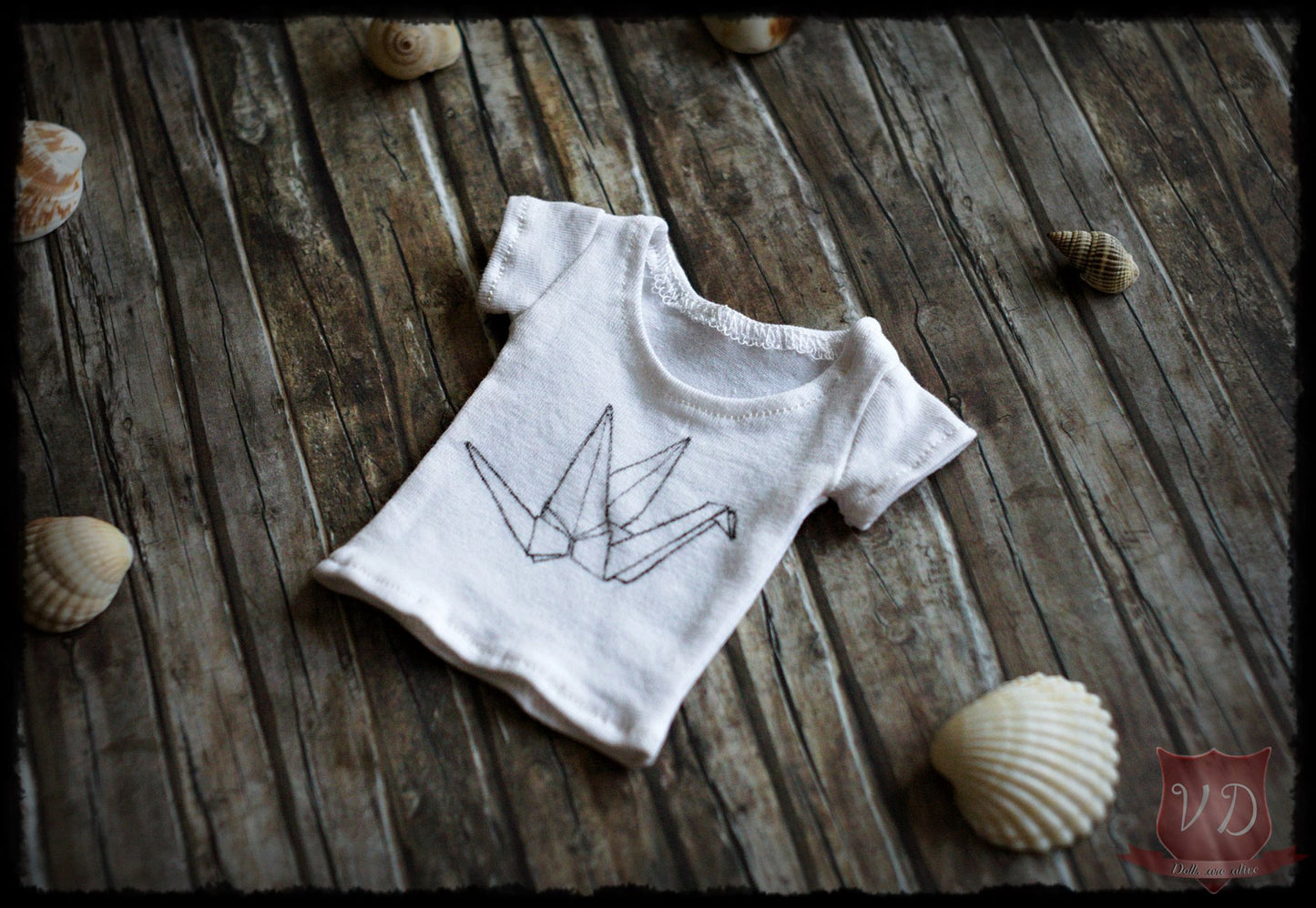 White Origami Paper Crane Pattern Top, T-shirt for MSD, Minifee, 1/4 BJD