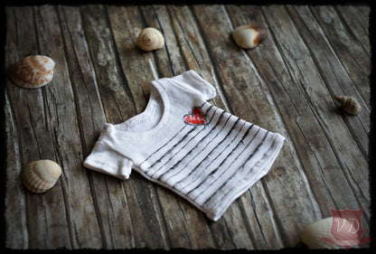 White Graphic Stripes and Heart Pattern T-shirt, Top for SD, SD13, 1/3 BJD