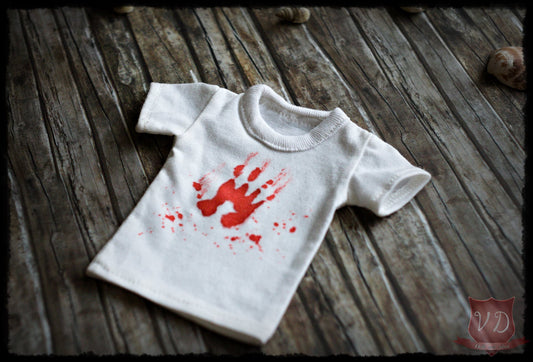 White/Red Bloodstains Hand Pattern Halloween, Horror T-shirt, Top for MSD, Minifee, 1/4 BJD