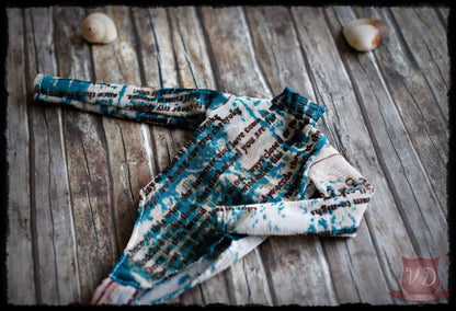 Turquoise Text Print Long Sleeve Mesh Bodysuit for MSD, Minifee, 1/3 BJD