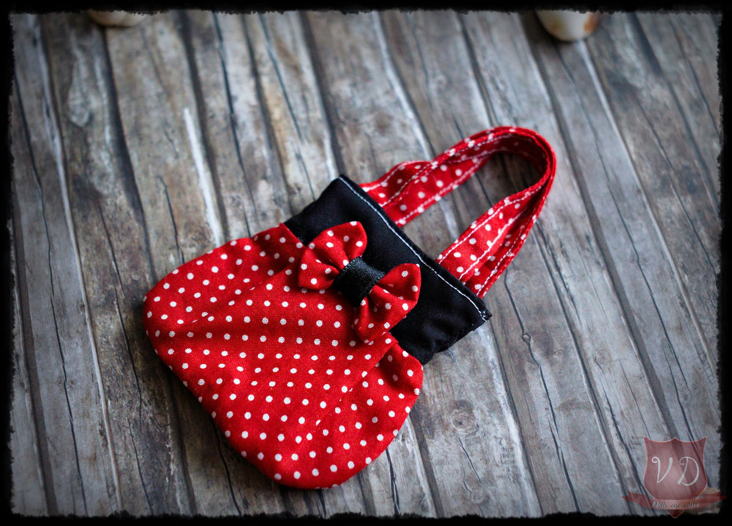 Red Polka Dotted Handbag Tote Bag with Bow for MSD, Minifee, 1/4 BJD