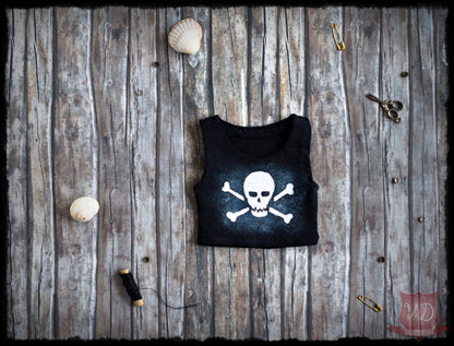 Black/White Skull & Bones Pattern Girl Fit Crop Top for MSD, Minifee, 1/4 BJD