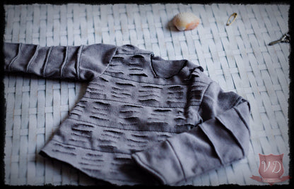 Dark Grey Boy Fit Pleated Sleeve, Ripped Cyber Futuristic Sweater for MSD, Minifee, 1/4 BJD