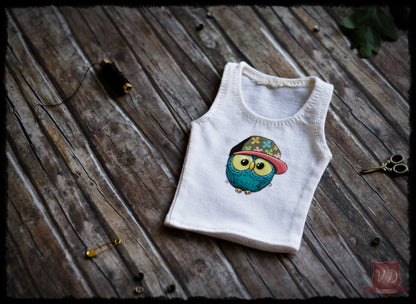 Basic Tank Top, Cute Pattern, One-of-a-kind T-shirt with Butterfly, Owl, Pony, Pineapple for Slim MSD, Minifee, 1/4 BJD Doll